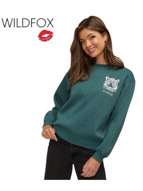 Wild Fox Le Savage Green Tiger Crew Neck Sweatshirt Sz XL